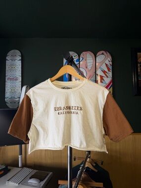 Eighty Eight Los Angeles California Two-Toned Custom Cut Crop Top Tee